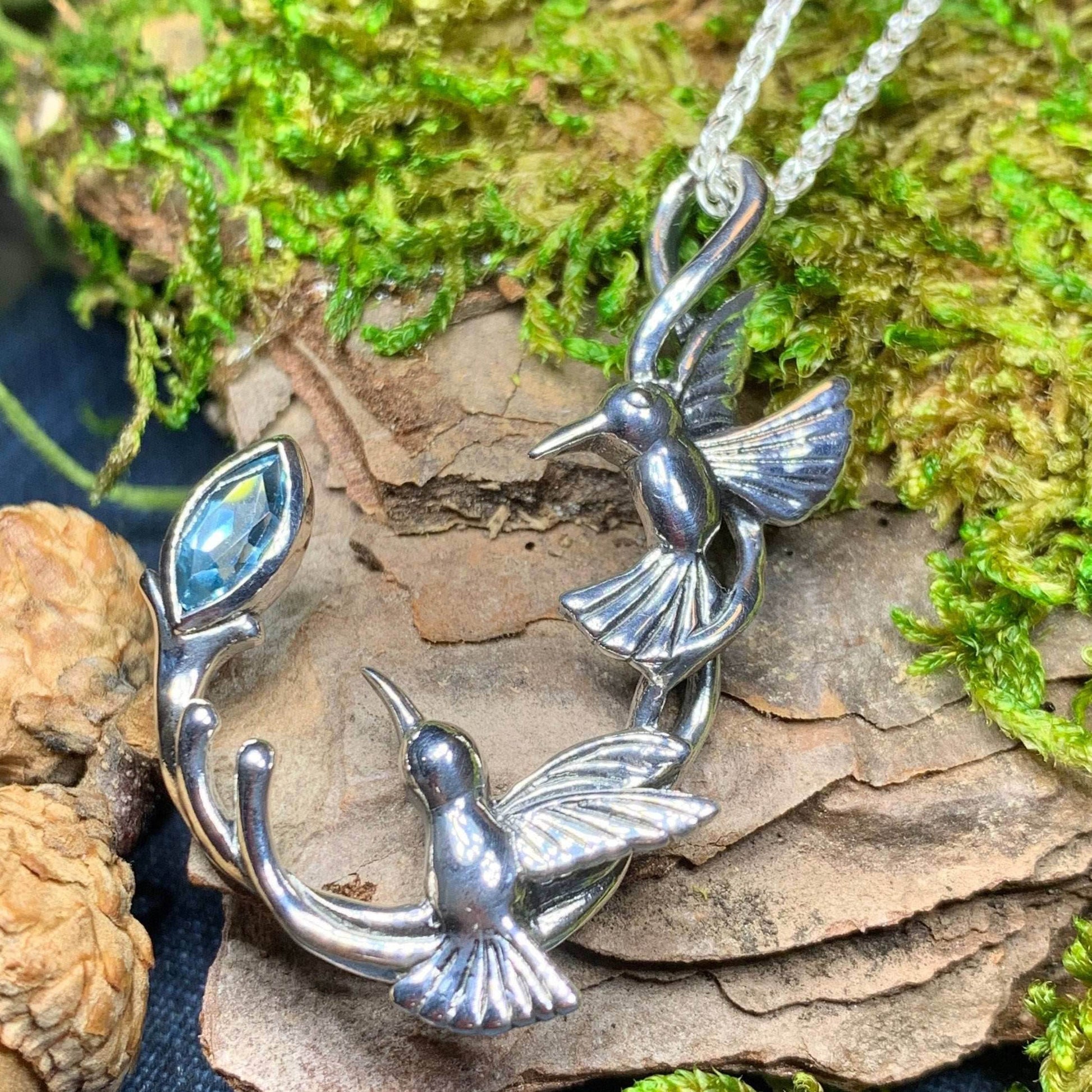Celtic Hummingbird Necklace - Topaz