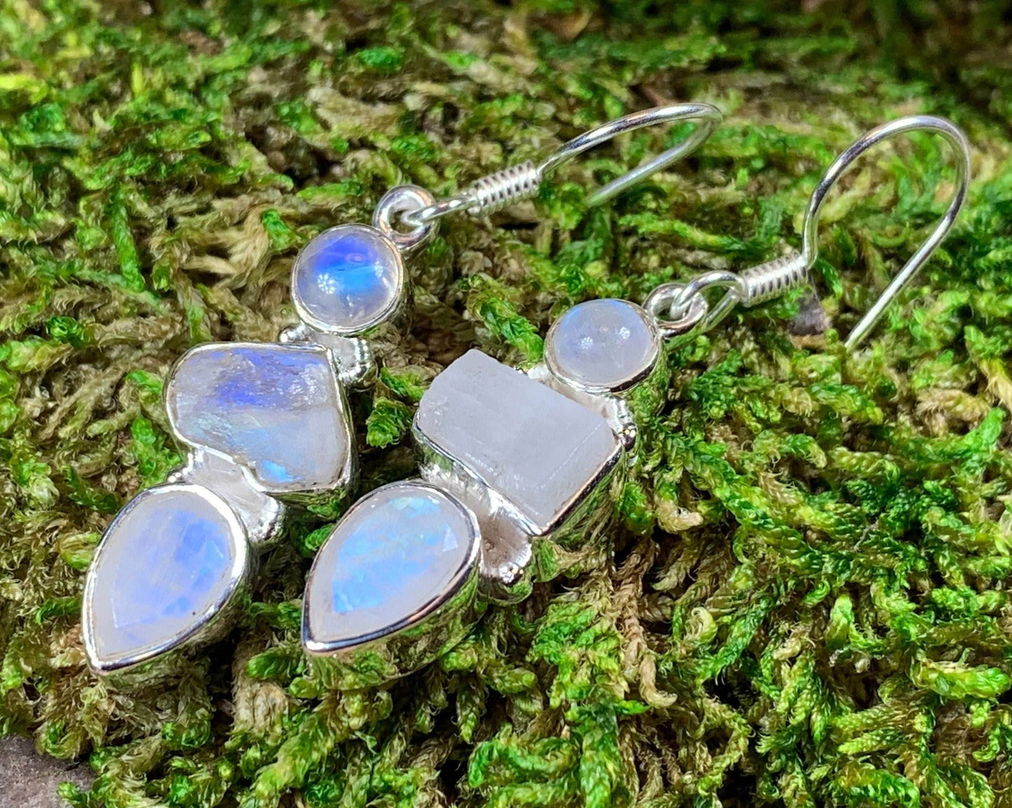 Triple Moon Moonstone Earrings - 