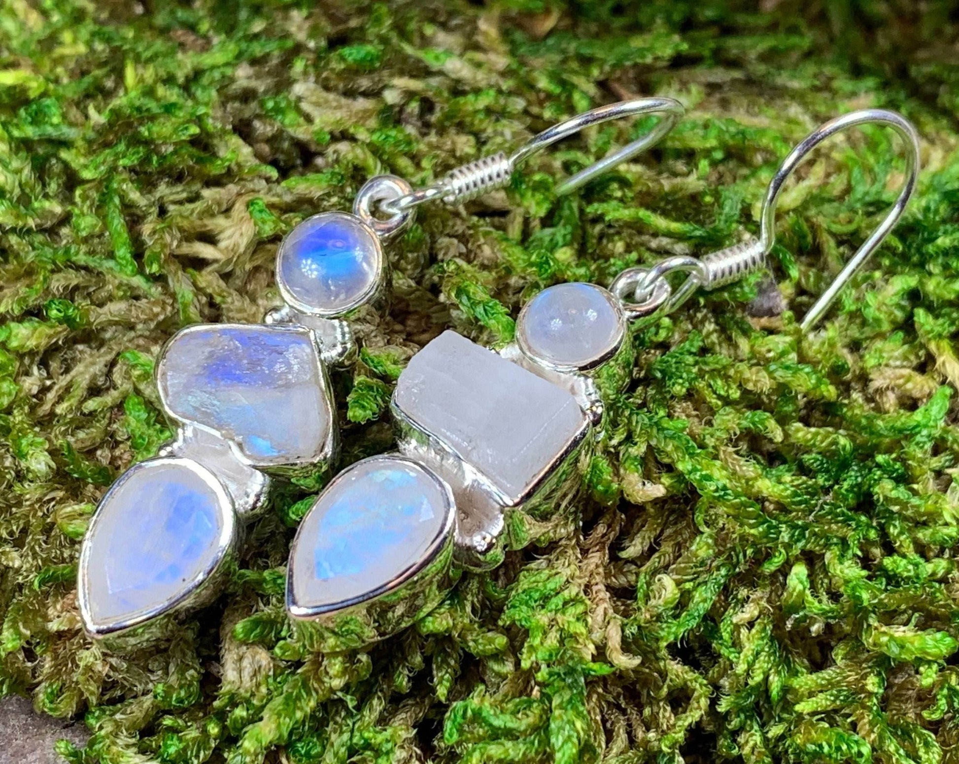 Triple Moon Moonstone Earrings - 