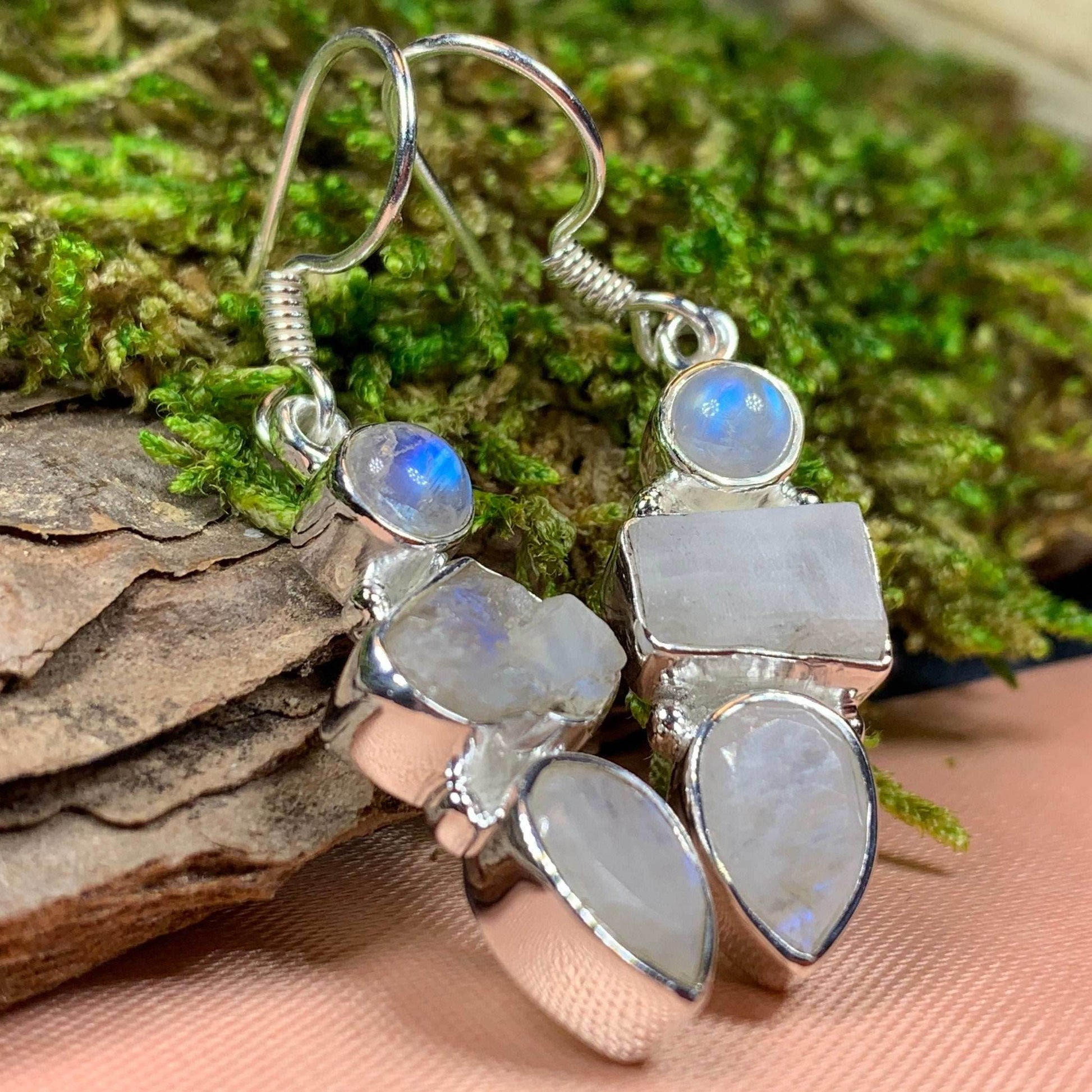 Triple Moon Moonstone Earrings - 