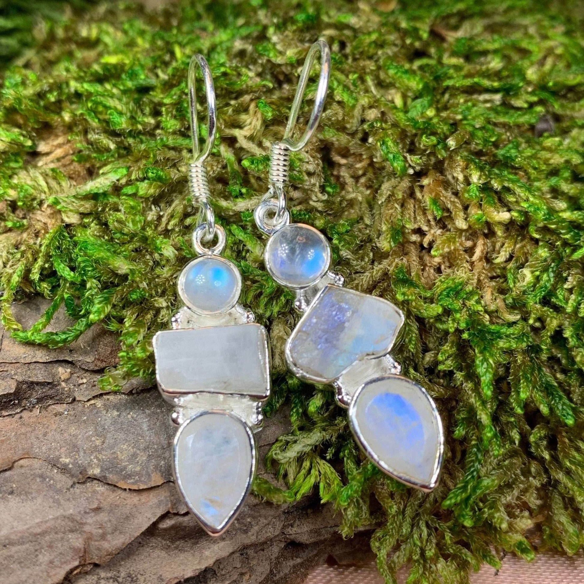 Triple Moon Moonstone Earrings - 