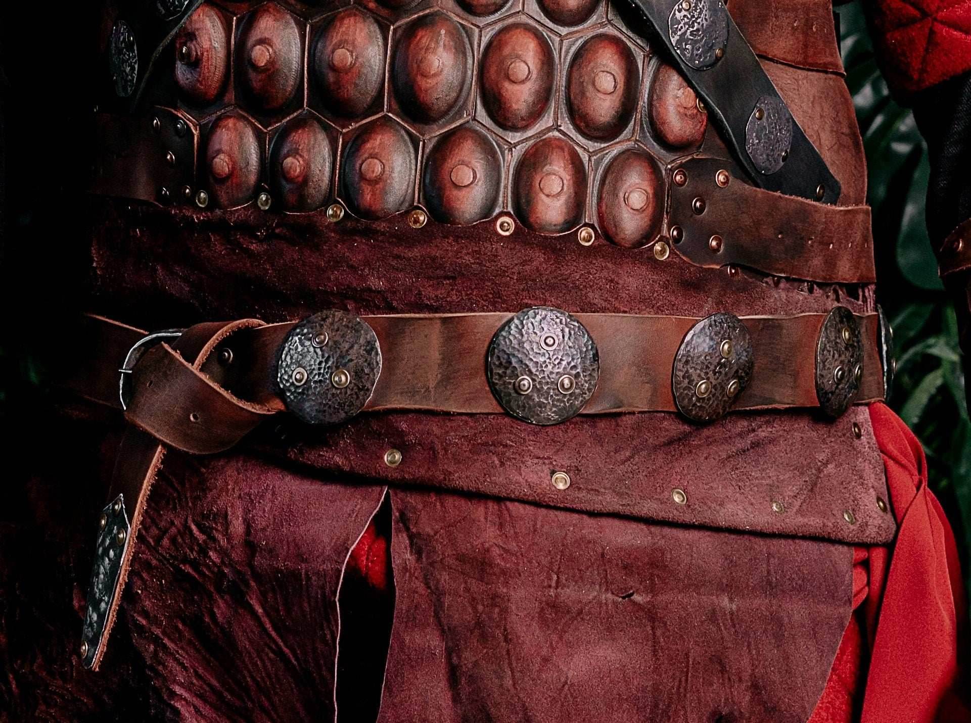 Medieval leather belt with metal plates - brown (like on foto)