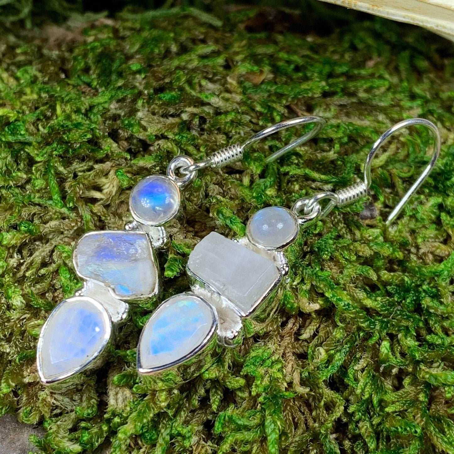 Triple Moon Moonstone Earrings - 
