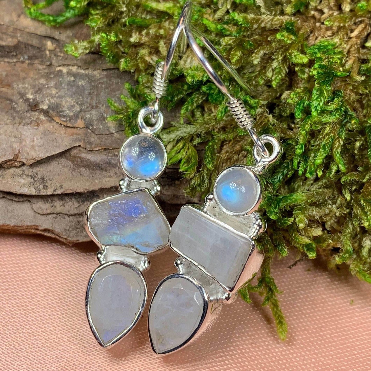 Triple Moon Moonstone Earrings - 