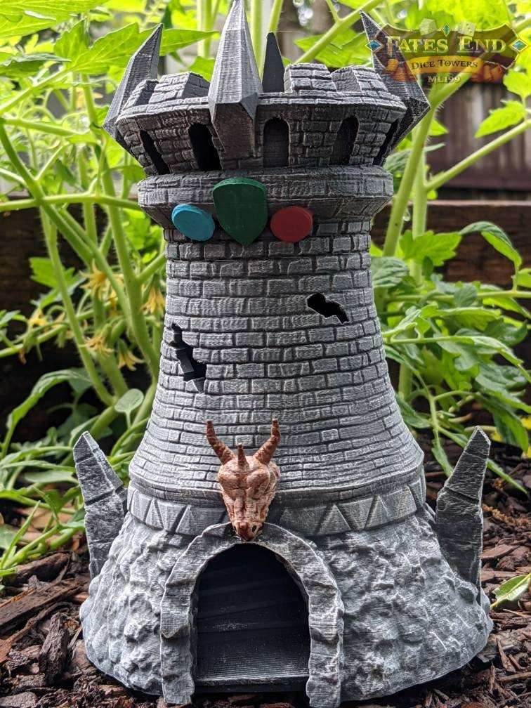 Fighter 3D Printed Dice Tower - Fate's End Collection - Stand your ground with each roll! - Black / Yes- Include Random Dice Set