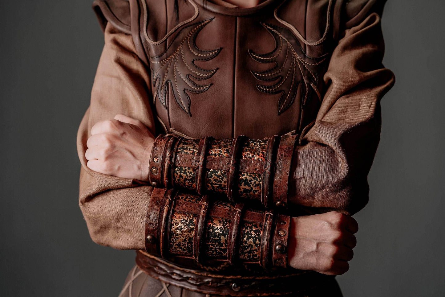 Porunn medieval leather bracers (Vikings) - for one hand