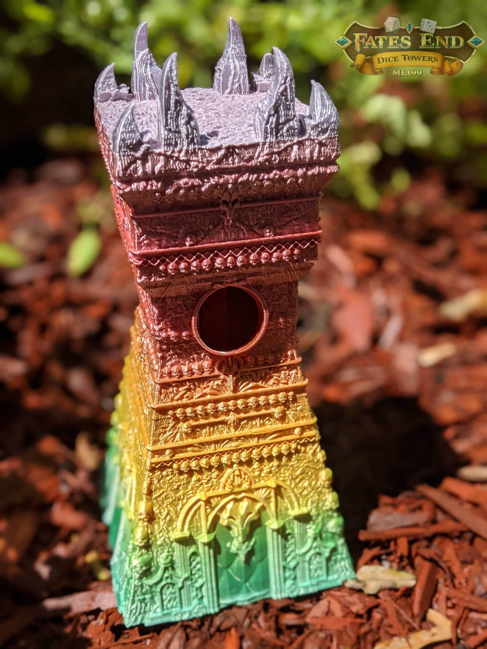 Necromancer 3D Printed Dice Tower- Fate's End Collection - Summon Rolls from the Cryptic Abyss, Commanding the Dark Arts and Undying Spirits! - Black / Yes- Include Random Dice Set