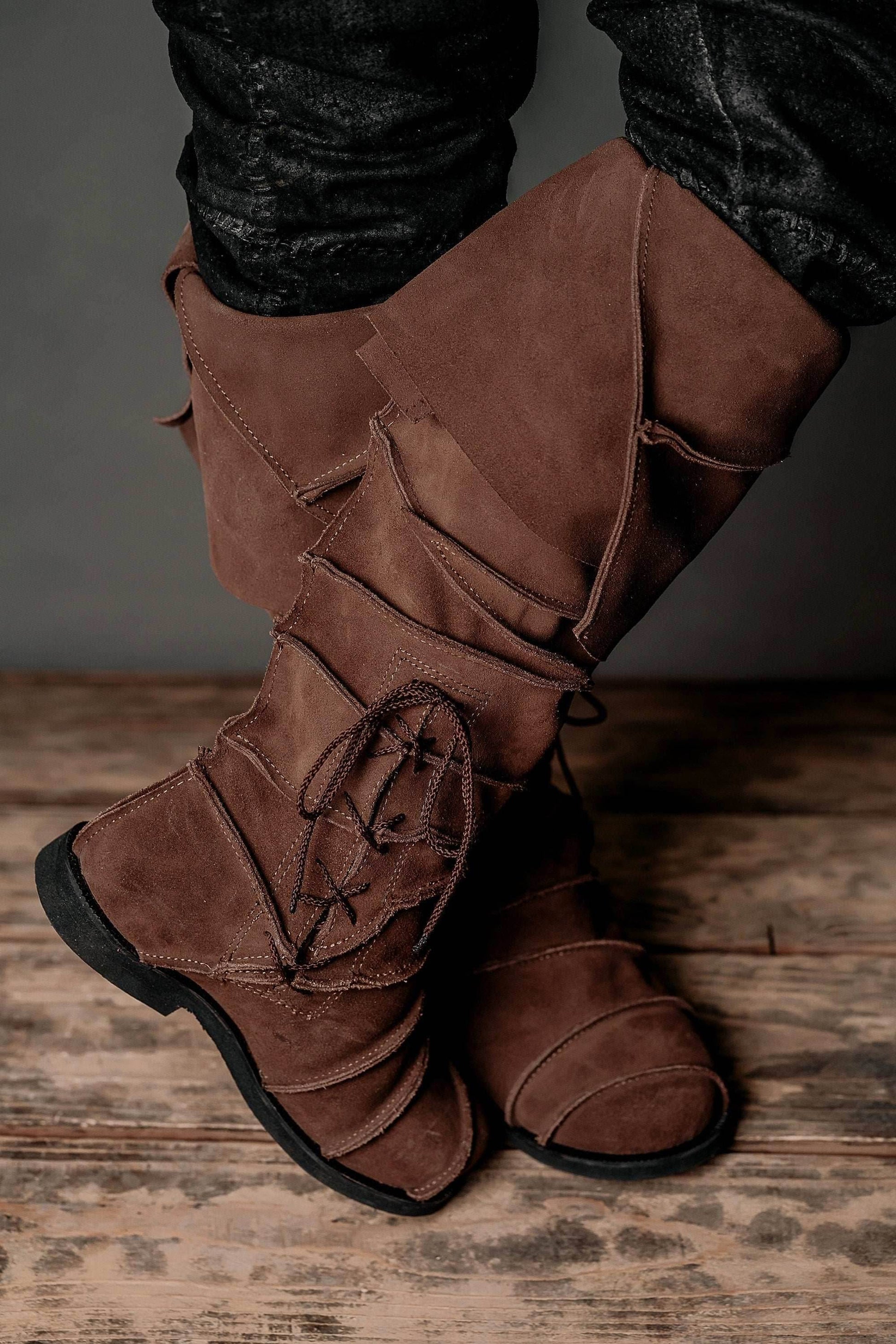 Medieval leather knee-high boots - brown (like photo) / 5
