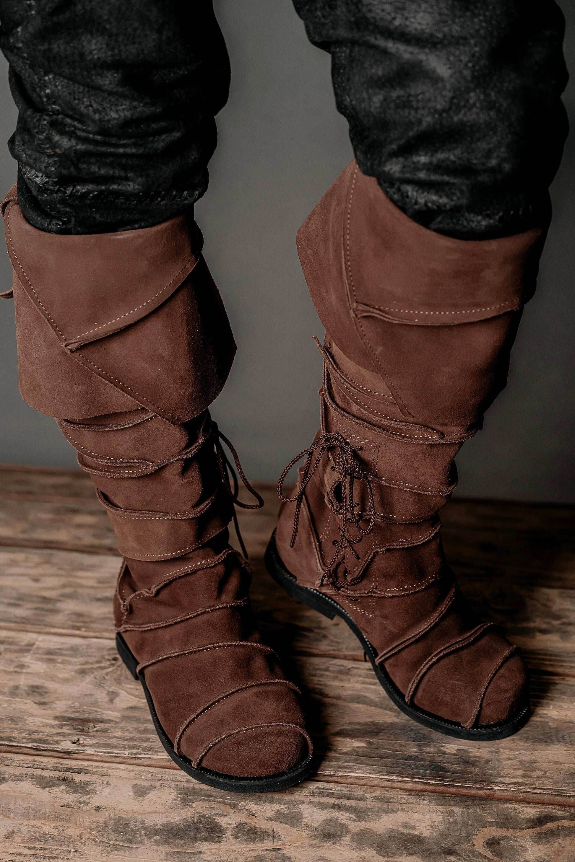 Medieval leather knee-high boots - brown (like photo) / 5