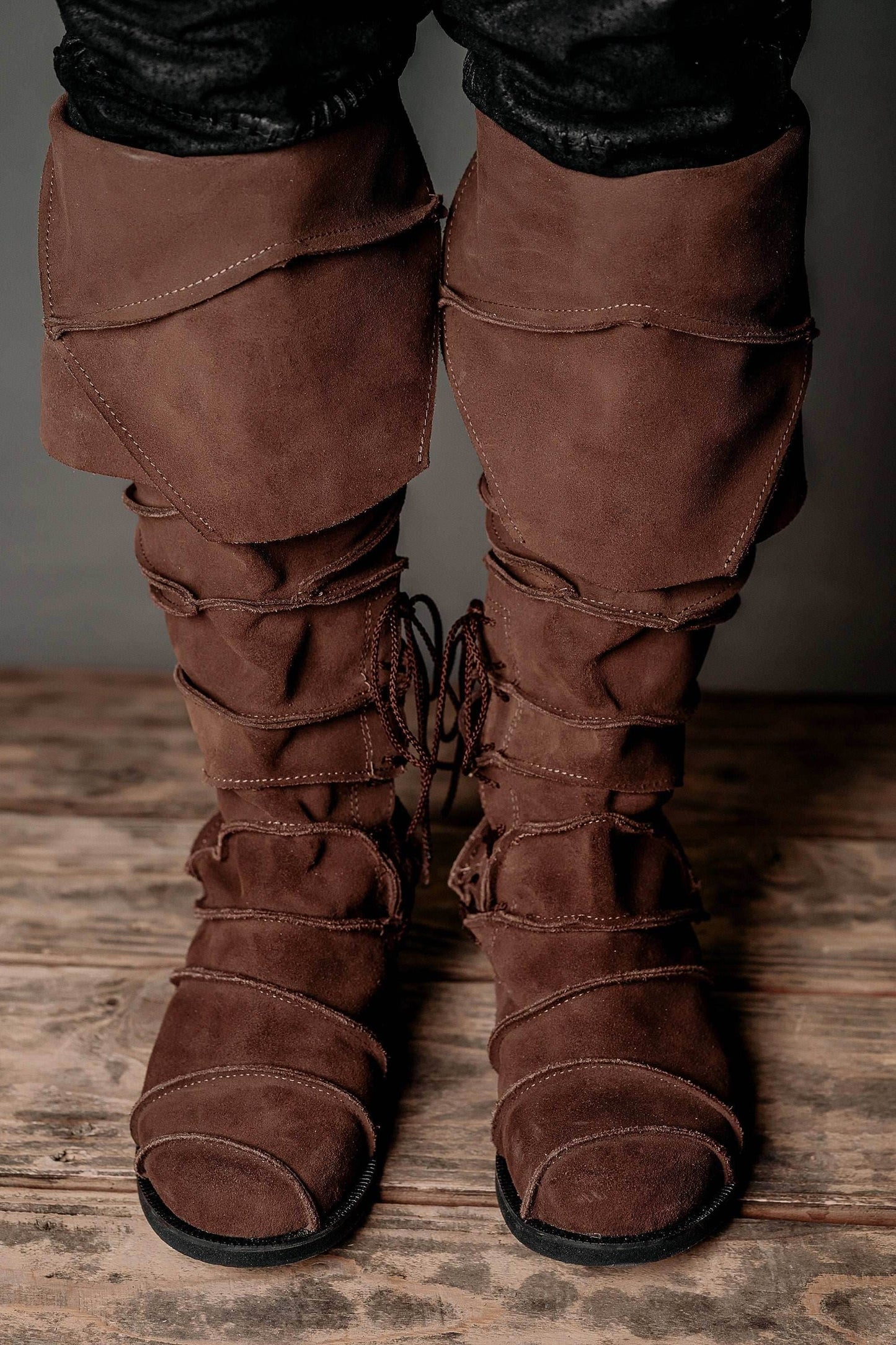 Medieval leather knee-high boots - brown (like photo) / 5