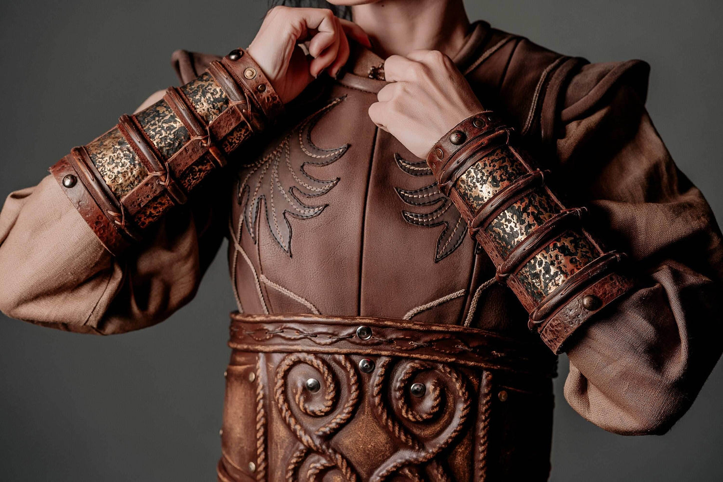 Porunn medieval leather bracers (Vikings) - for one hand