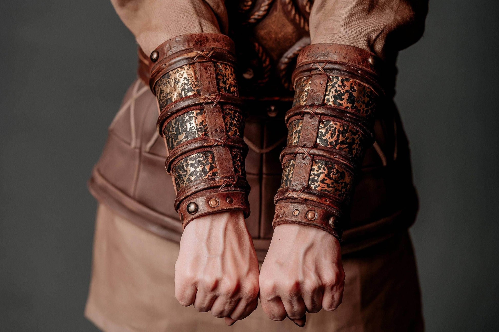 Porunn medieval leather bracers (Vikings) - for one hand