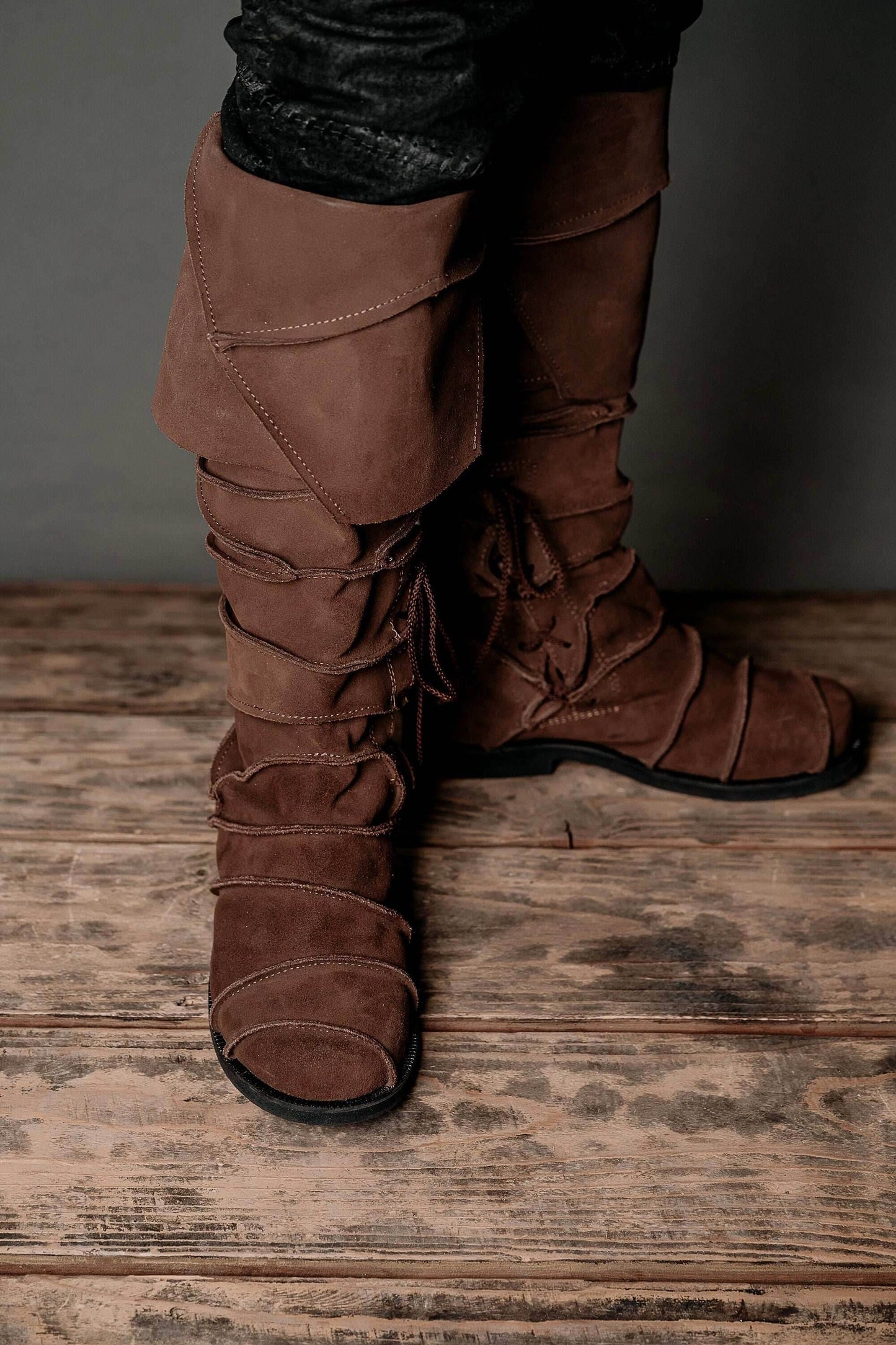 Medieval leather knee-high boots - brown (like photo) / 5