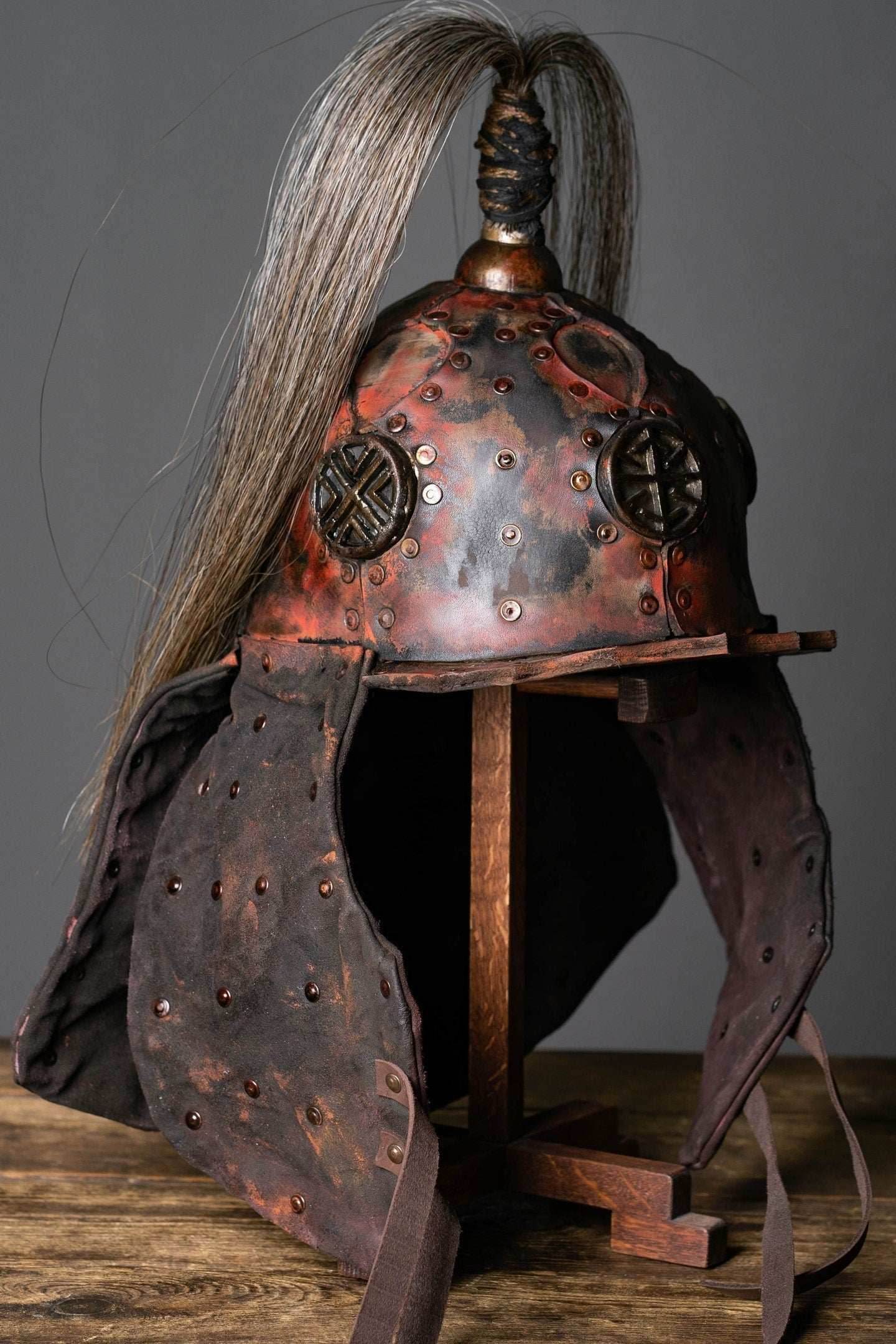 Larp leather helmet - XS / Brown (as on foto)