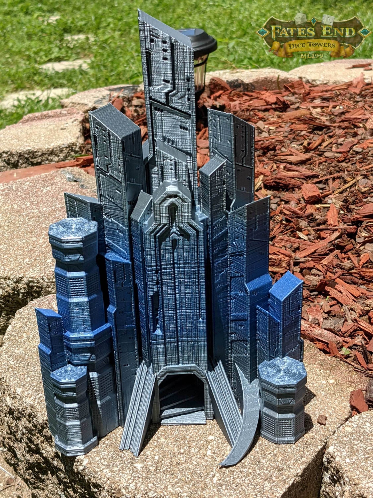 Cyberpunk Dice Tower - Fate's End Collection - Navigate Neon Realities and Futuristic Fates with Every Roll! - Black / Yes- Include Random Dice Set