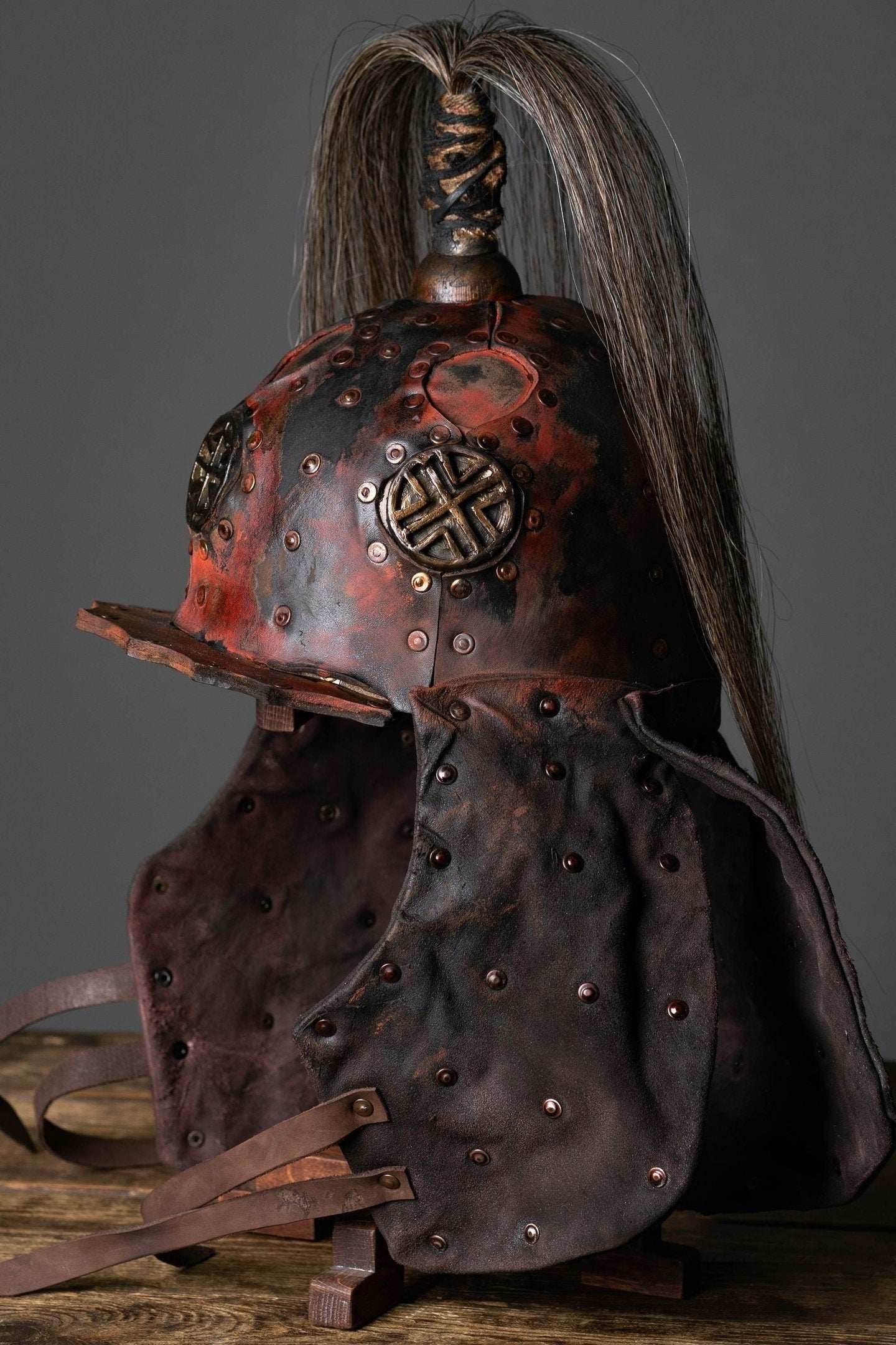 Larp leather helmet - XS / Brown (as on foto)