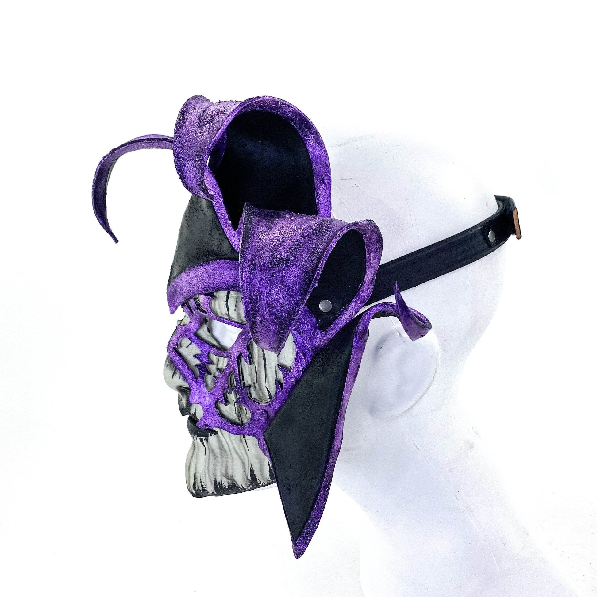 Venetian inspired Jester Mask in Purple and Black - Wearable or Wall Art - Handmade Genuine Leather - 