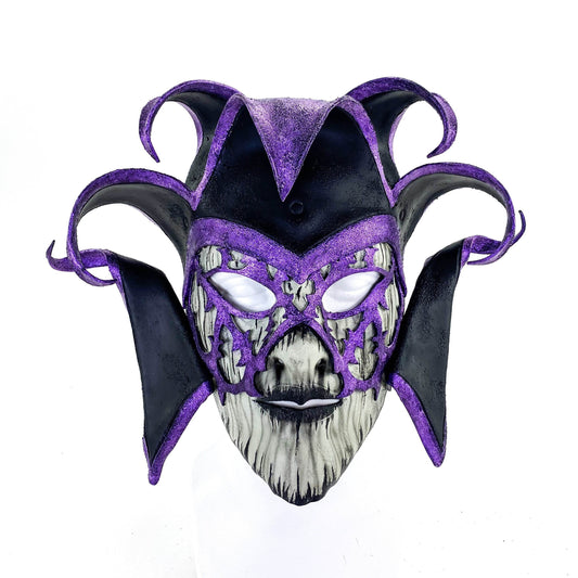 Venetian inspired Jester Mask in Purple and Black - Wearable or Wall Art - Handmade Genuine Leather - 
