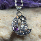 Celtic Cat in the Moon Necklace - 18 / Amethyst