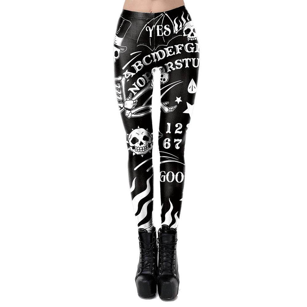 Gothic Ouija Board Print Leggings | Yoga Pants | Dark Skull Stretchy - Small