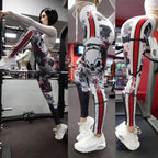 Skull Red Stripe Abstract Print Leggings | Yoga Pants | Dark Gothic Stretchy - Small