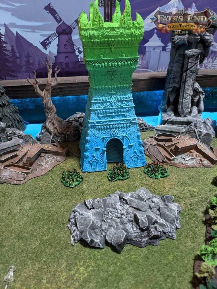 Necromancer 3D Printed Dice Tower- Fate's End Collection - Summon Rolls from the Cryptic Abyss, Commanding the Dark Arts and Undying Spirits! - Black / Yes- Include Random Dice Set
