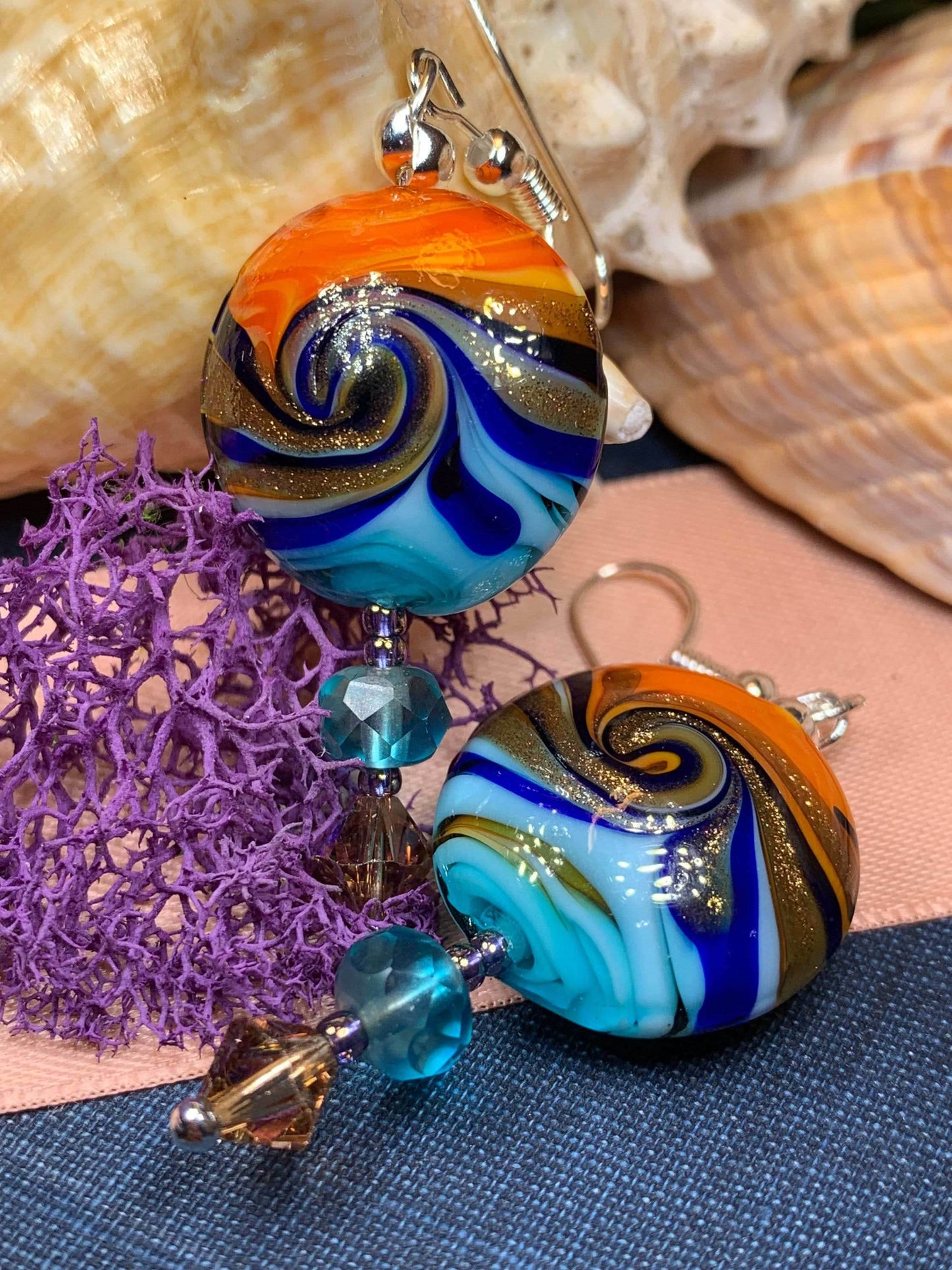 Beach Sunset Earrings - Blue