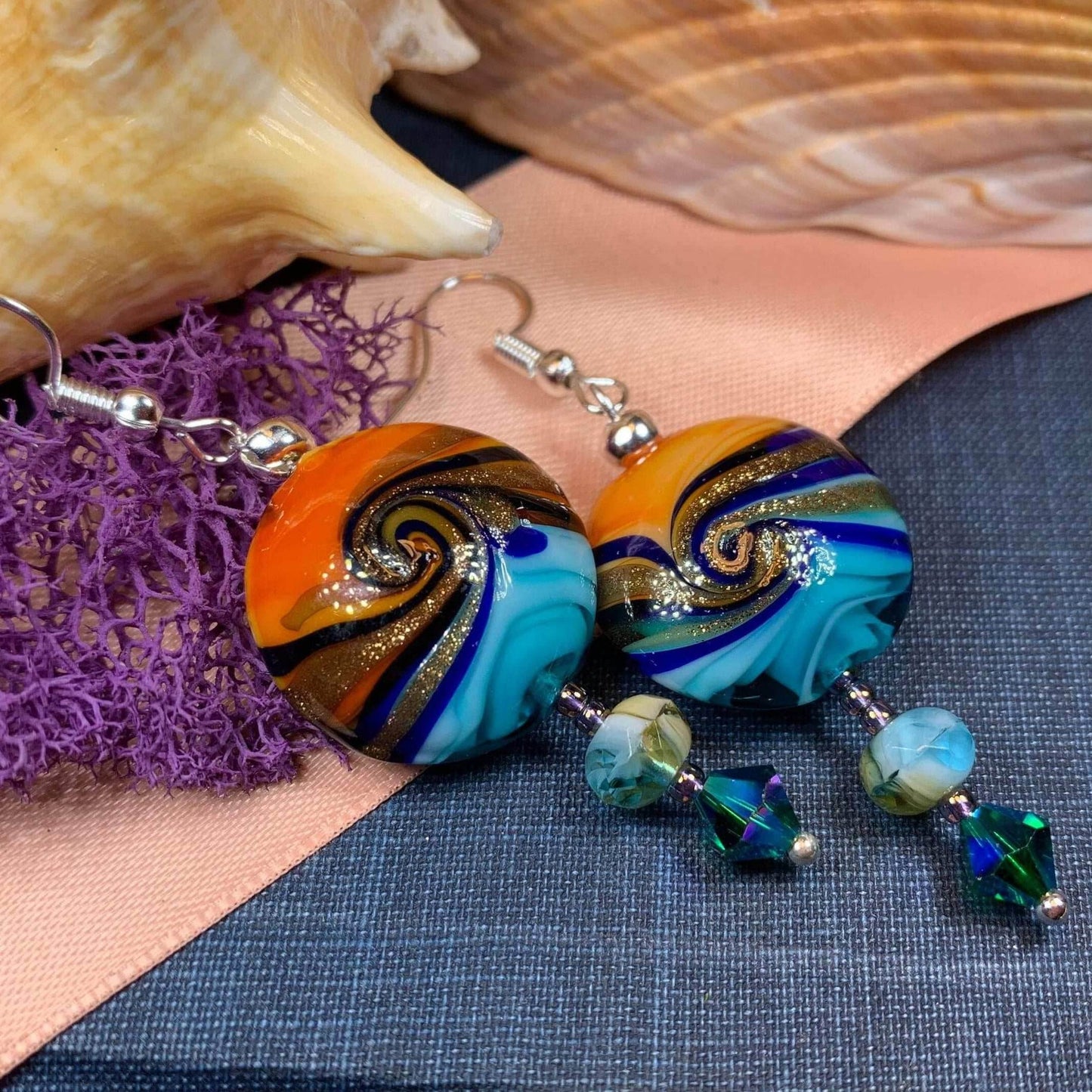 Beach Sunset Earrings - Blue