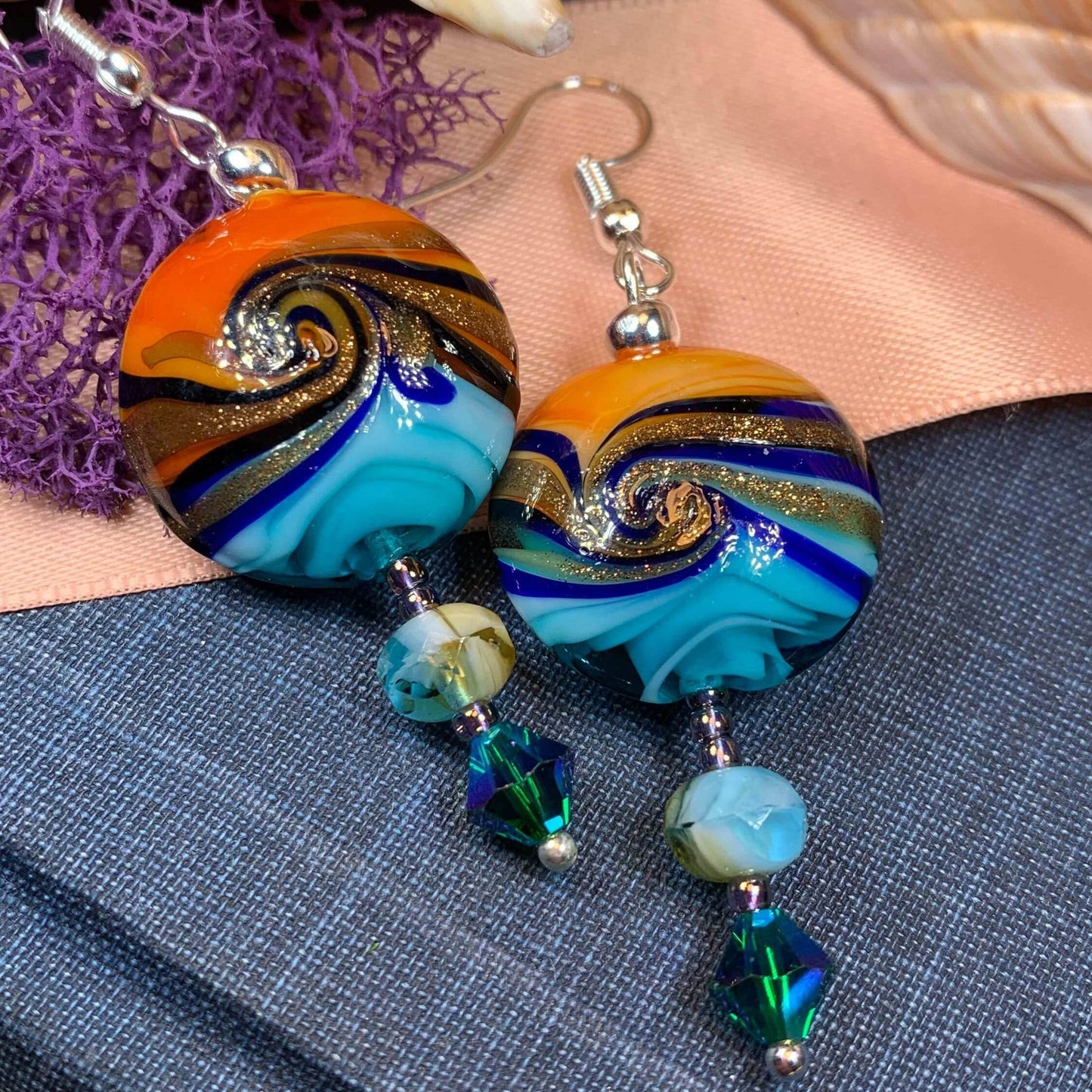Beach Sunset Earrings - Blue
