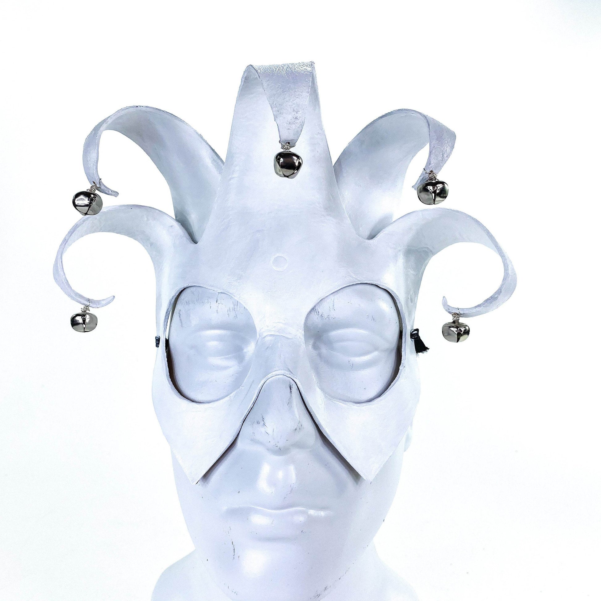 Handmade Genuine Leather Five Point Minimalist Jester Mask in White - 