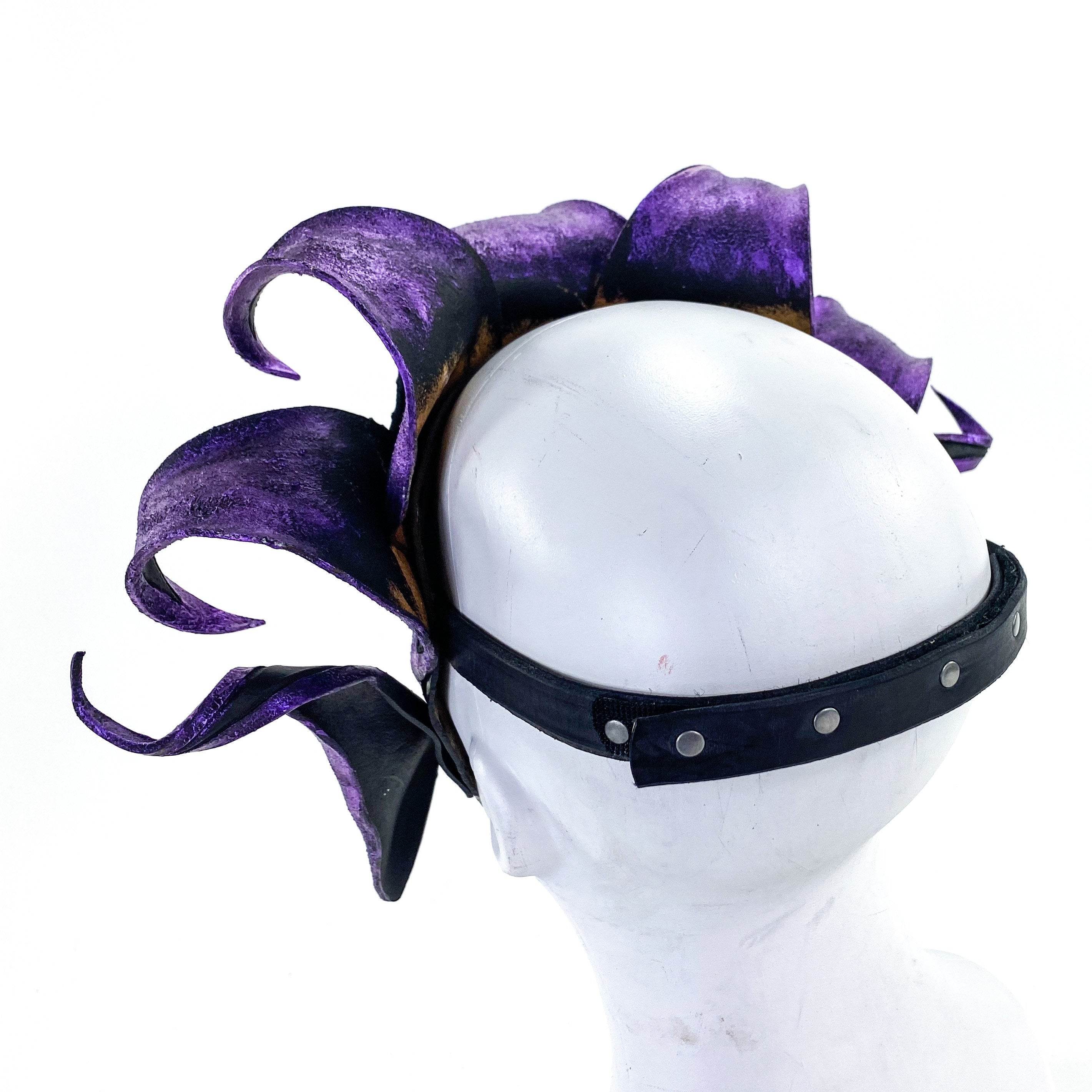 Venetian inspired Jester Mask in Purple and Black - Wearable or Wall Art - Handmade Genuine Leather - 