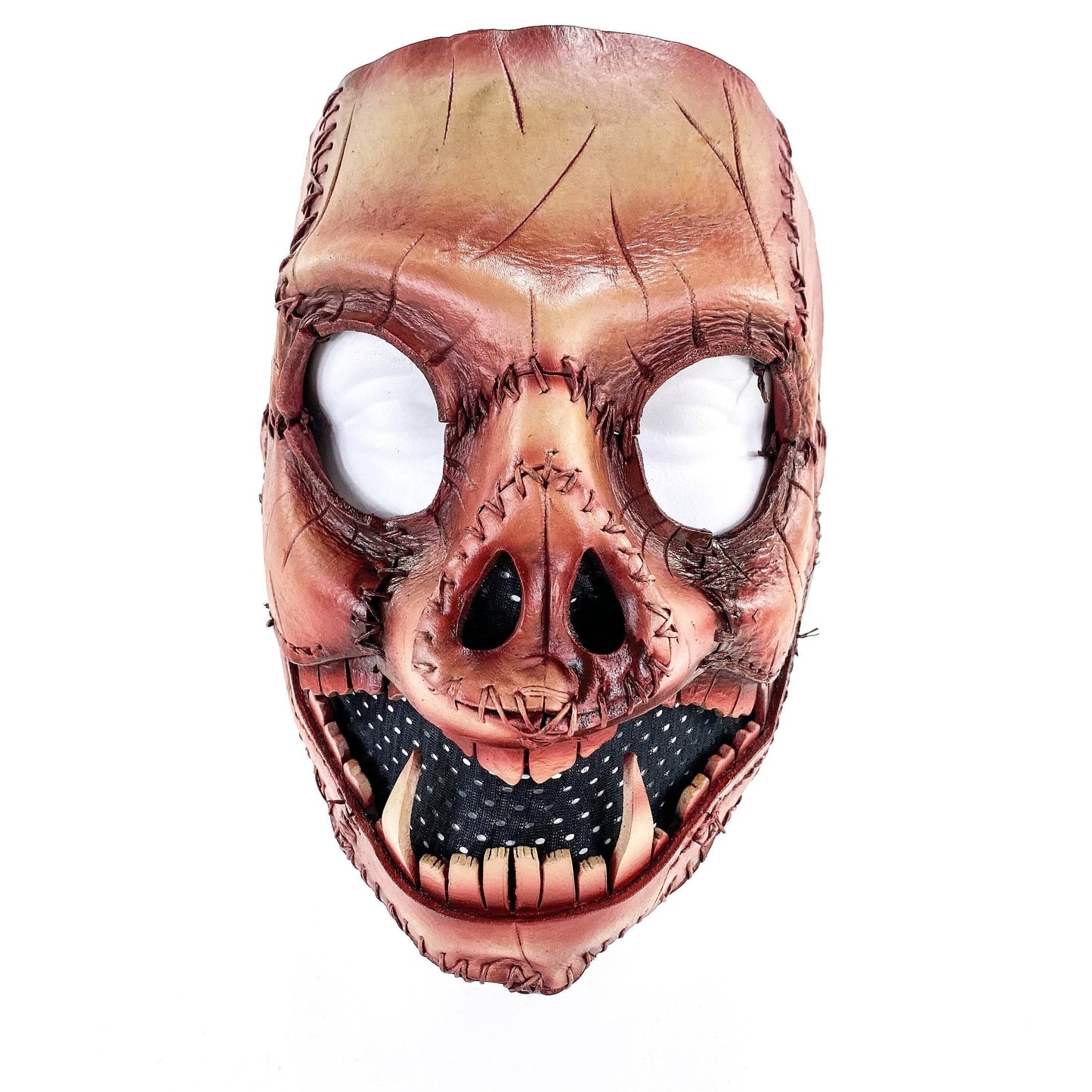 Evil Swine - Genuine Leather Mask - Freshly Butchered Horror Pig - Handmade Full Face Cover for Halloween or Performance Costume - 