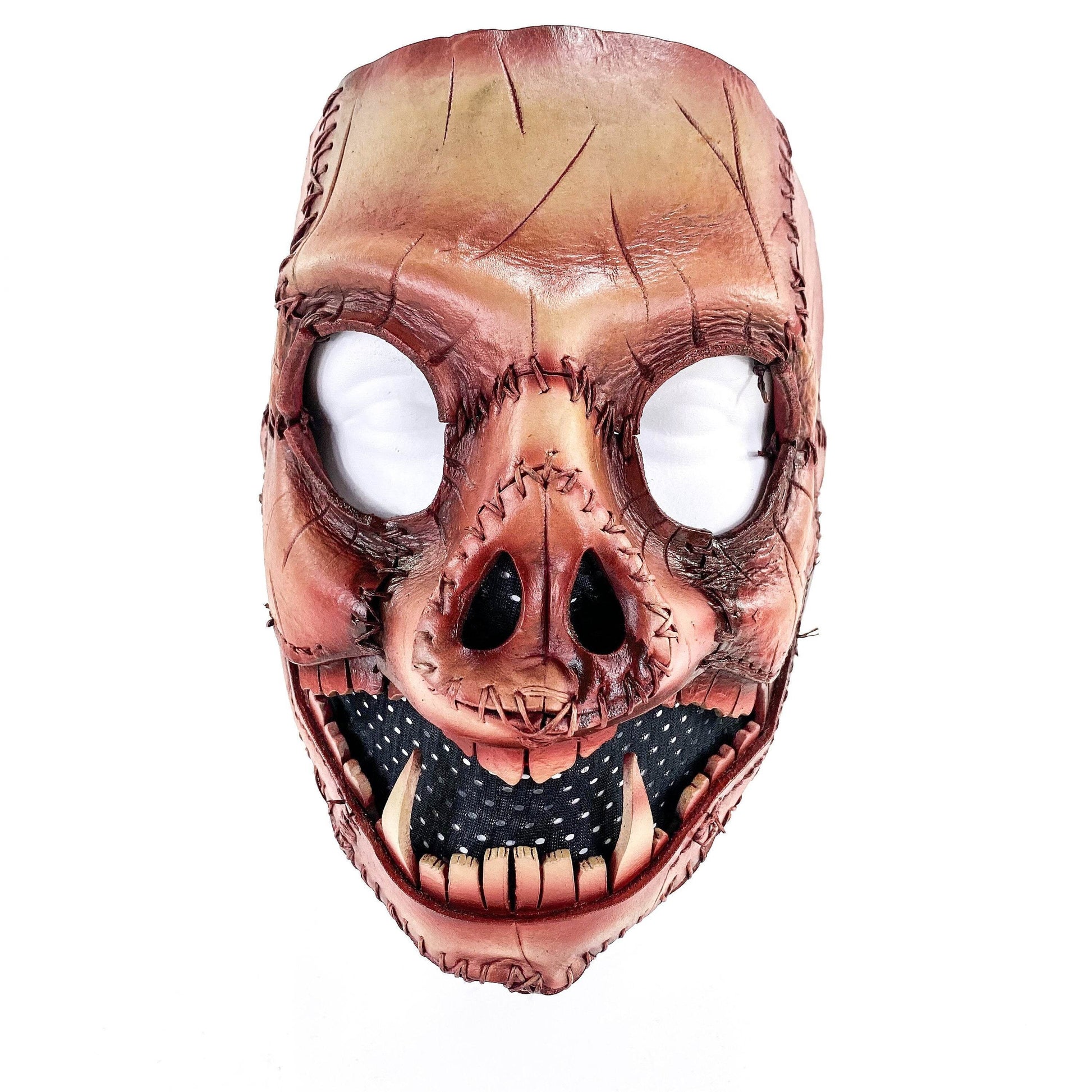 Evil Swine - Genuine Leather Mask - Freshly Butchered Horror Pig - Handmade Full Face Cover for Halloween or Performance Costume - 
