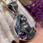 Celtic Cat in the Moon Necklace - 18 / Amethyst