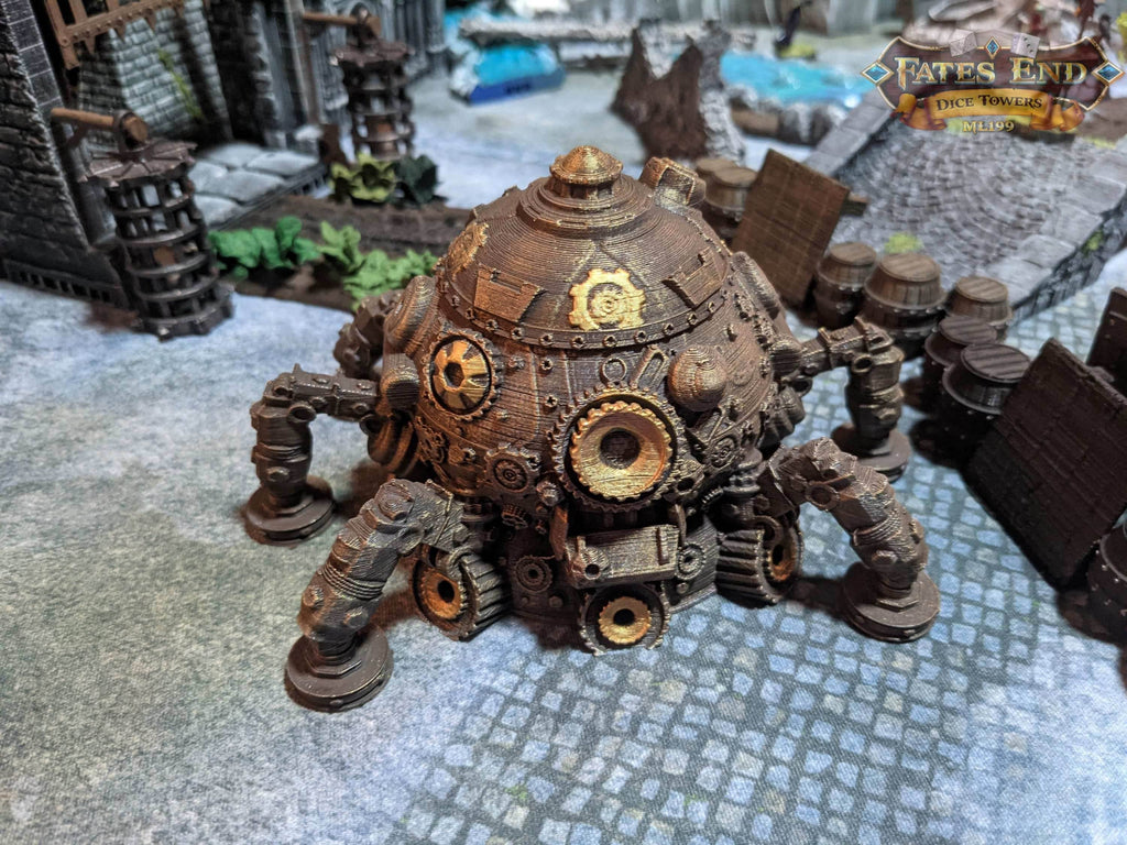 Artificer Steampunk Tank 3D Printed Dice Vault | RPG Dice Jail | D20 Box | Fate’s End Collection - Industrial Precision! - Black / Yes- Include Random Dice Set