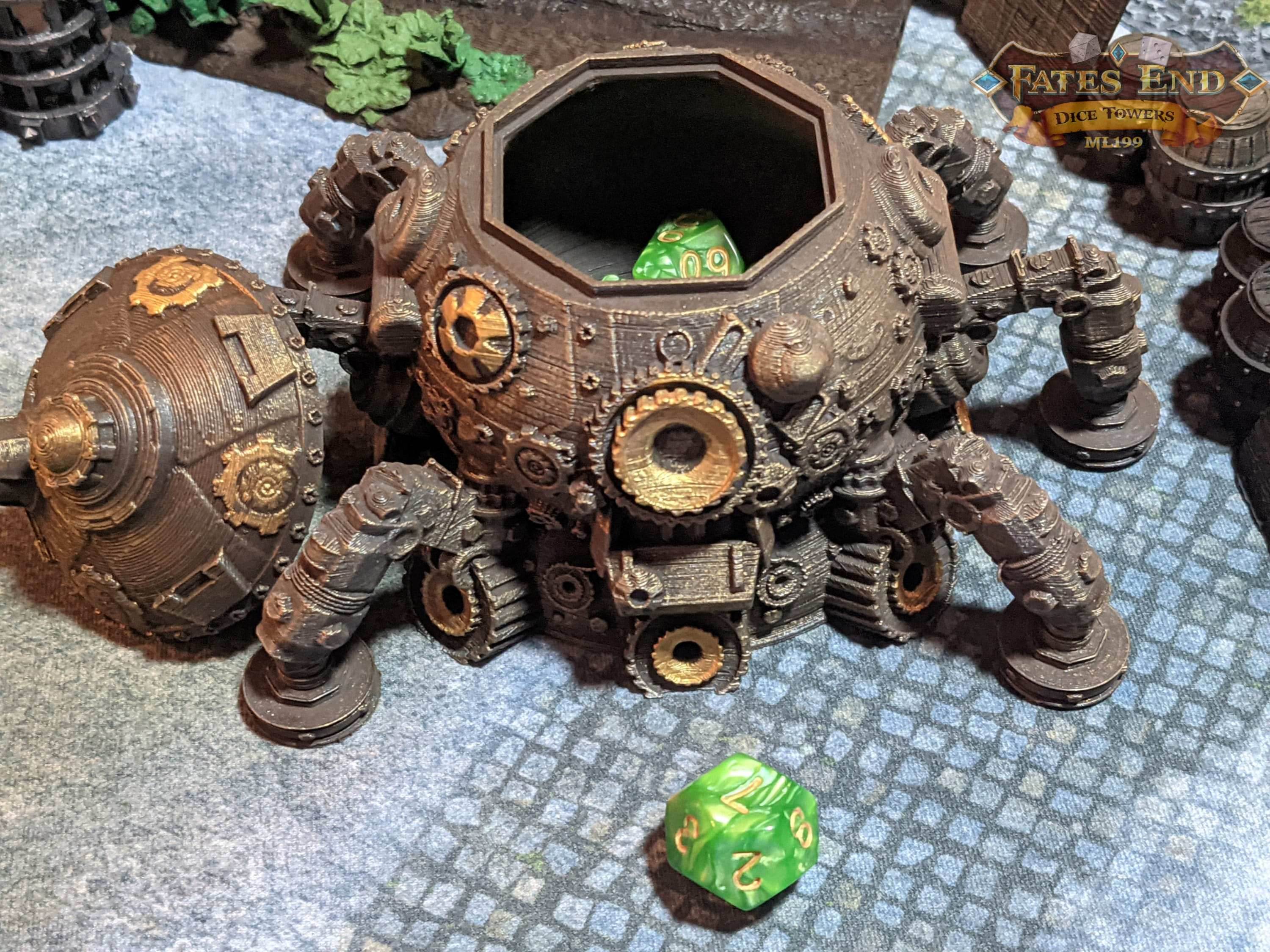 Artificer Steampunk Tank 3D Printed Dice Vault | RPG Dice Jail | D20 Box | Fate’s End Collection - Industrial Precision! - Black / Yes- Include Random Dice Set