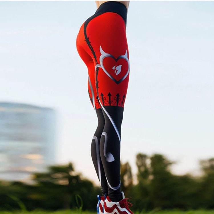 Sexy Devil Print Leggings | Yoga Pants | Dark Gothic Stretchy - Small