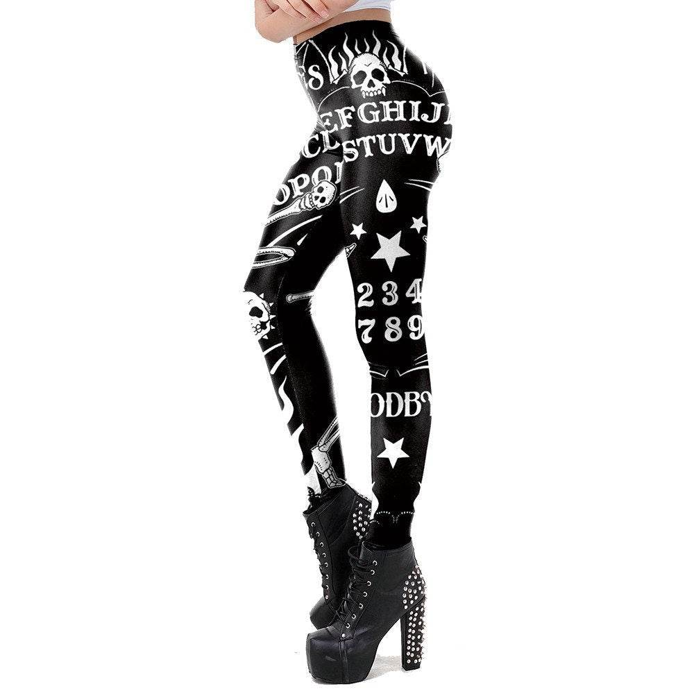 Gothic Ouija Board Print Leggings | Yoga Pants | Dark Skull Stretchy - Small
