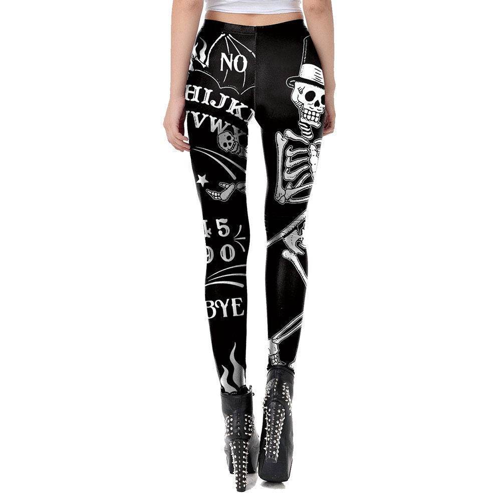 Gothic Ouija Board Print Leggings | Yoga Pants | Dark Skull Stretchy - Small