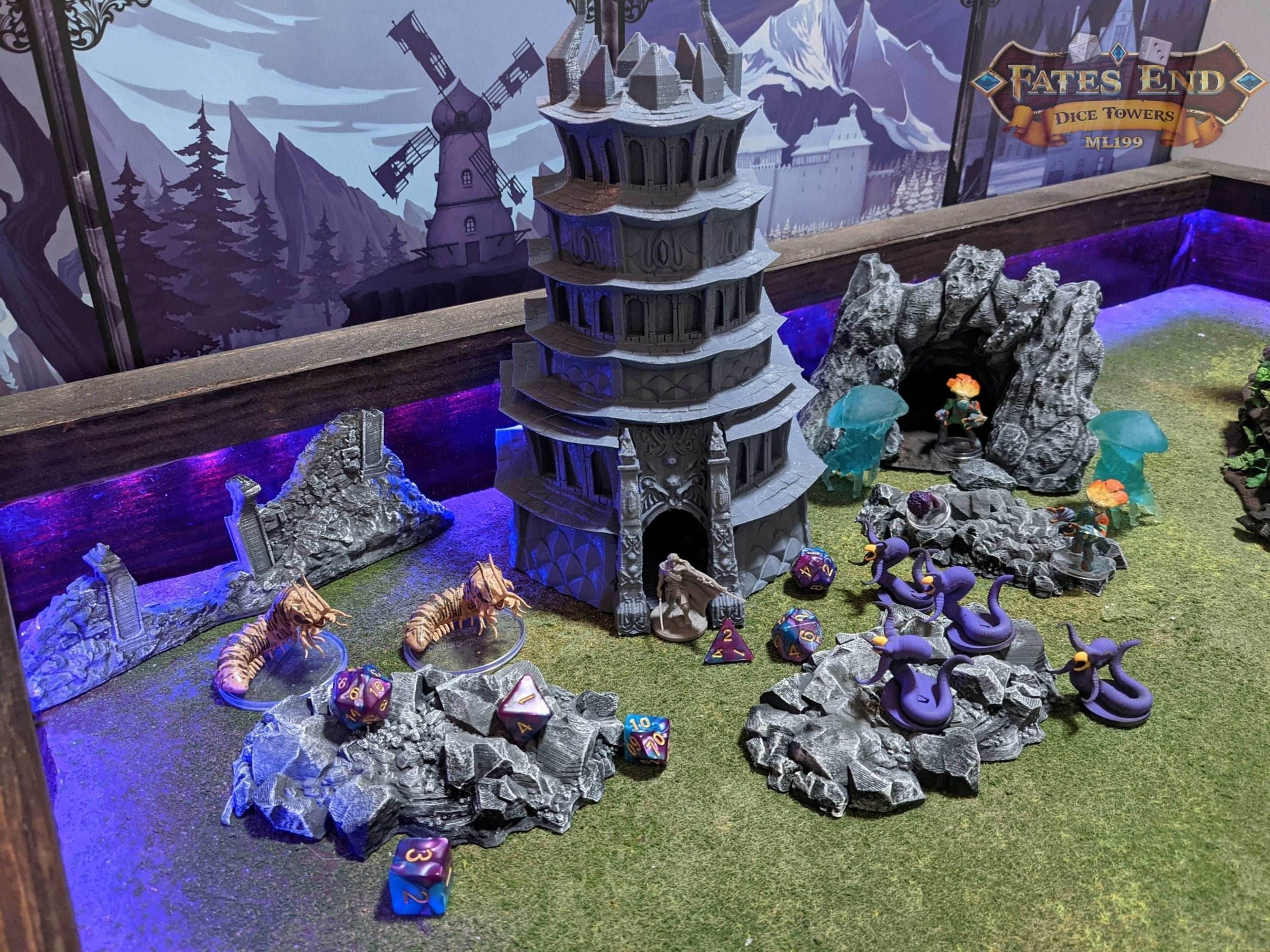 Drow Dice Tower - Fate's End Collection - Weave Through Shadows and Mysteries with Every Silent Roll. - Black / Yes- Include Random Dice Set