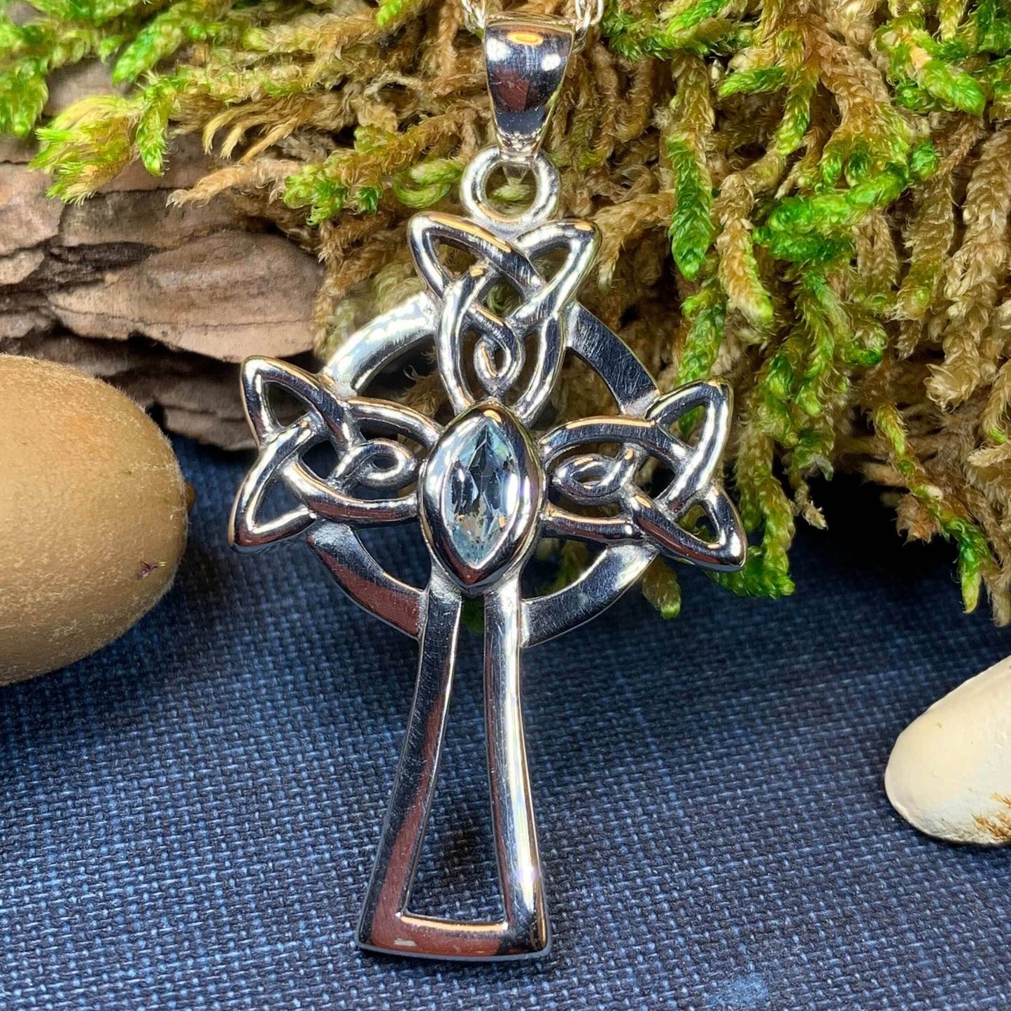 Catherine Celtic Cross Necklace - 18 / Topaz