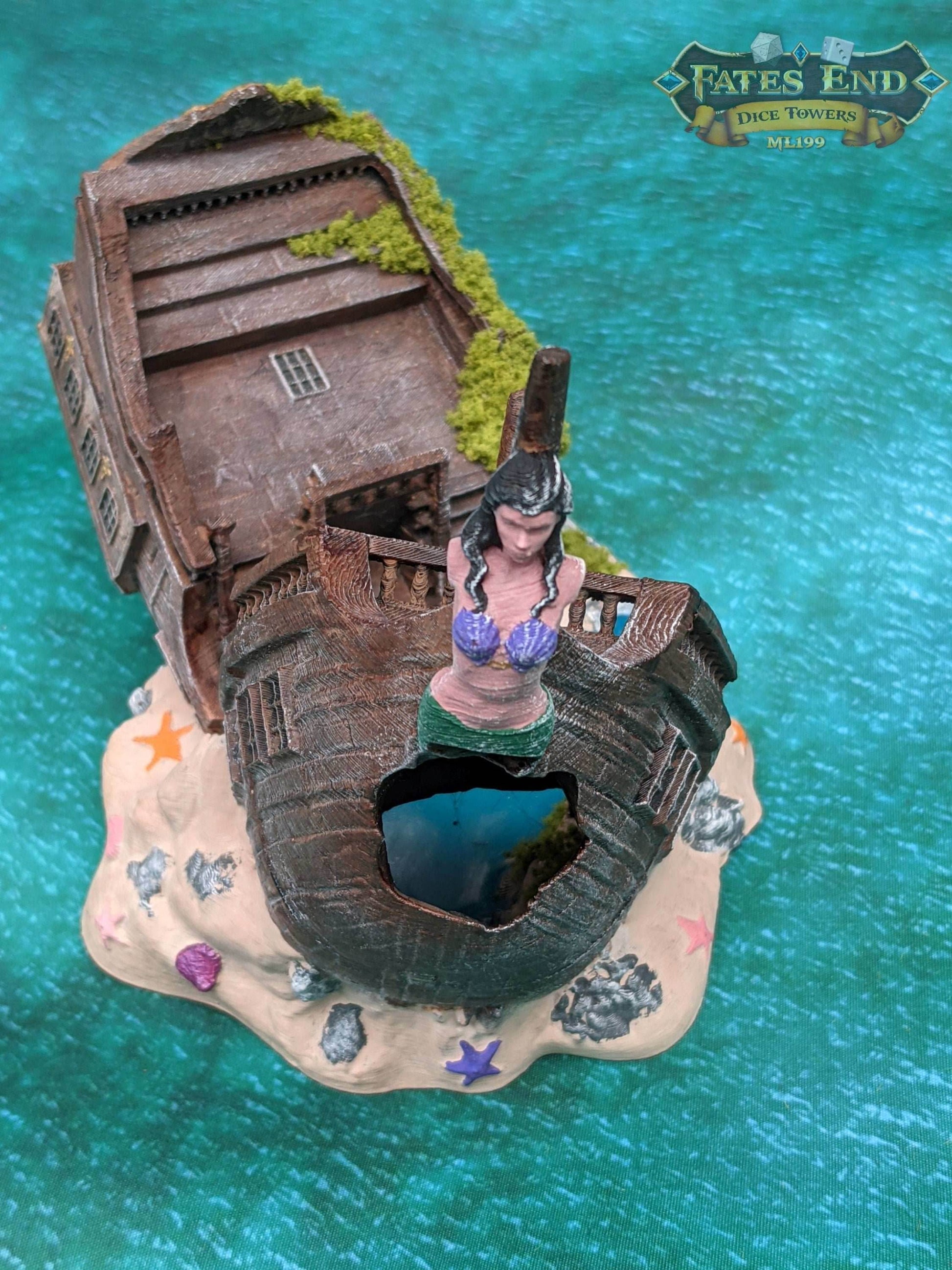 Pirate Ship 3D Printed Dice Tower - Fate's End Collection - Tabletop RPG Gaming Fantasy Cosplay - Sail Uncharted Waters of Fate in Flair . - Black / Yes- Include Random Dice Set