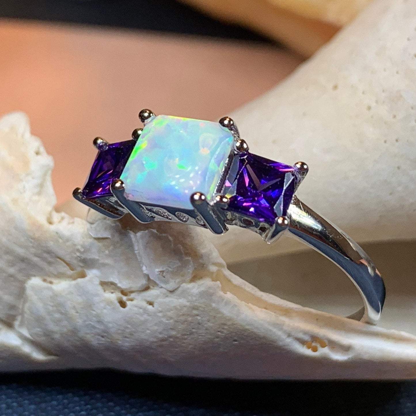Scottish Mist Opal & Amethyst Ring