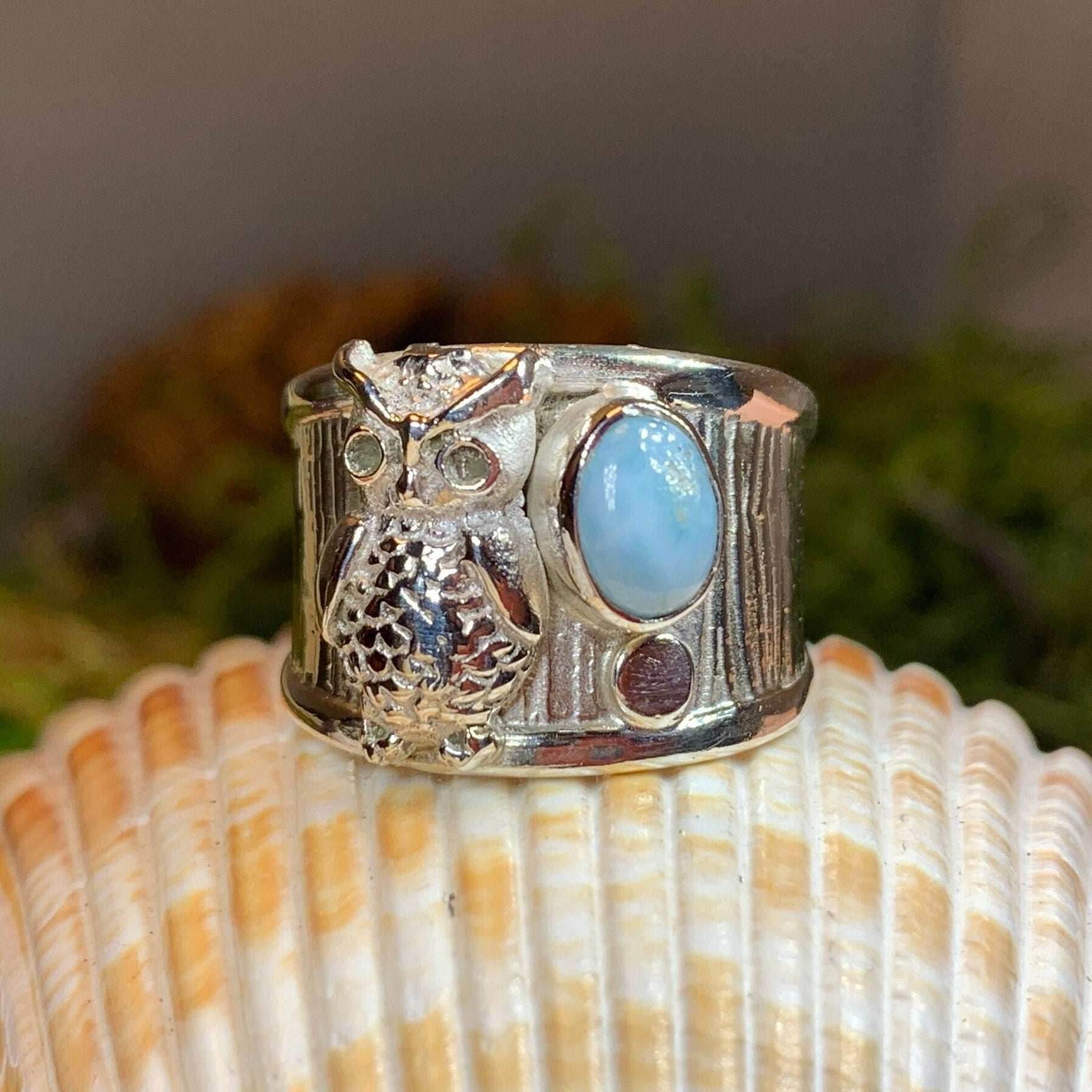 Olette Owl Ring - Larimar / 7