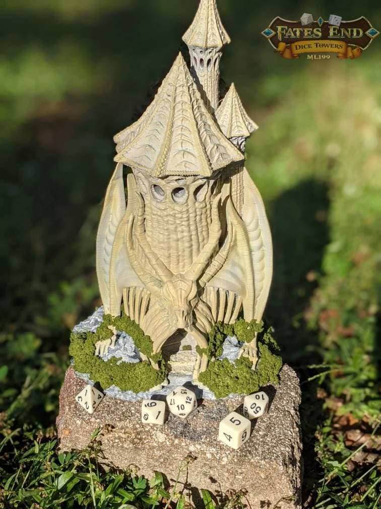 Skeletal Dragon Necromancer Lich 3D Printed Dice Tower-Fate's End Collection-Tabletop RPG Cosplay - Dungeons and Dragon DnD D&D Wargaming. - Black / Yes- Include Random Dice Set