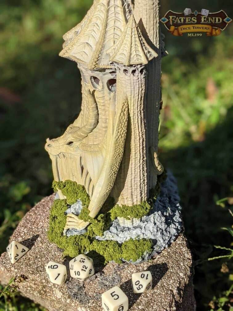 Skeletal Dragon Necromancer Lich 3D Printed Dice Tower-Fate's End Collection-Tabletop RPG Cosplay - Dungeons and Dragon DnD D&D Wargaming. - Black / Yes- Include Random Dice Set