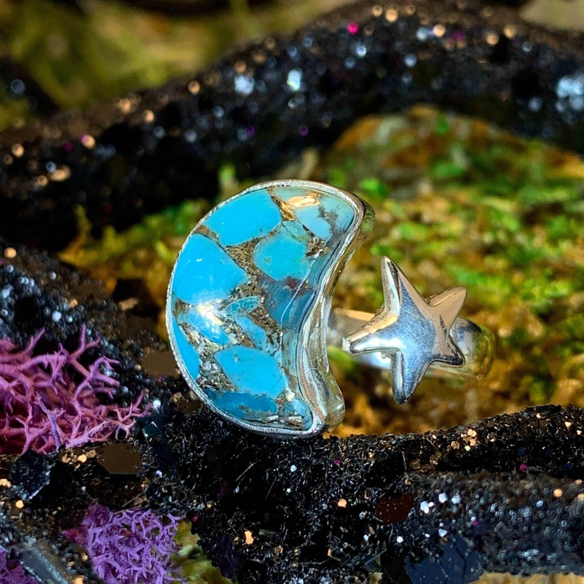 Moanne Crescent Moon Ring - Turquoise / 8