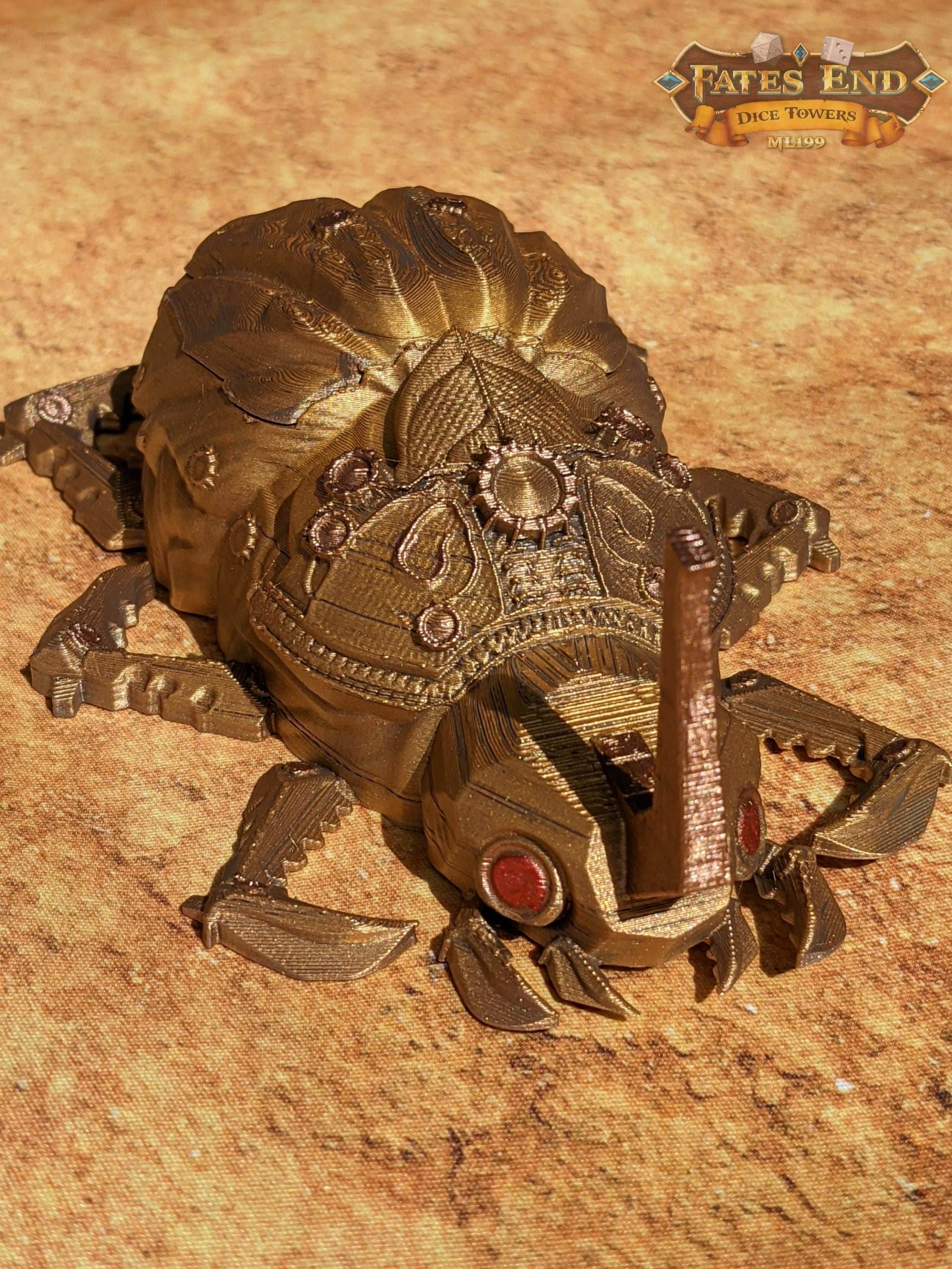 Clockwork Steampunk Scarab Dice Jail/Box/Vault - Fate's End Collection - Guard Your Dice with Ancient Gears and Timeless Elegance! - Black / Yes- Include Random Dice Set