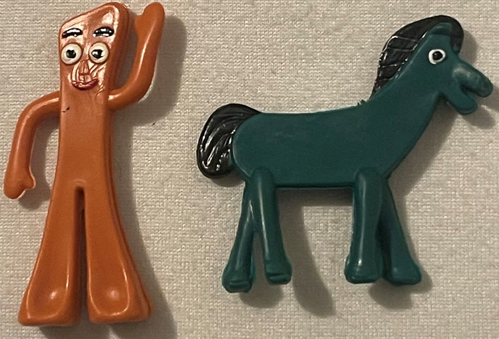 Vintage Gumby & Pokey Mini Figurine Set Bendable Vinyl Toys Green and Orange Claymation Characters Ornament 🍎