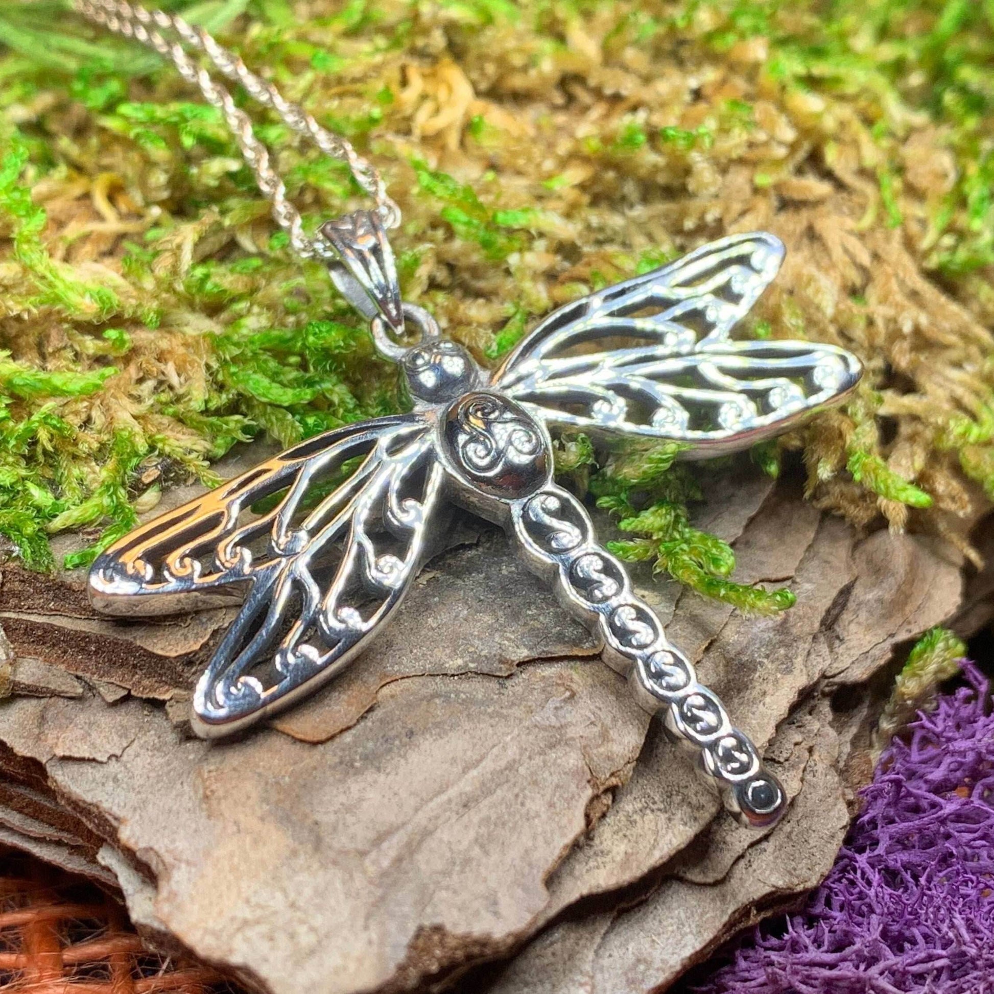 Triple Spiral Dragonfly Necklace - 18